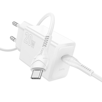 Сетевое зарядное устройство HOCO N68 Nuevo 1xUSB-C с Кабелем Type-C - Type-C, 20W, белый