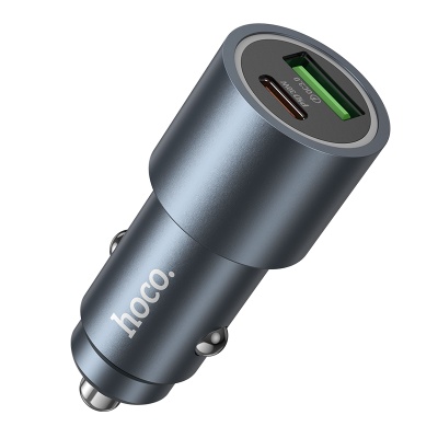 Автомобильное зарядное устройство HOCO Z60 Bloom, 1xUSB + 1xUSB-C, 48W, серый металлик
