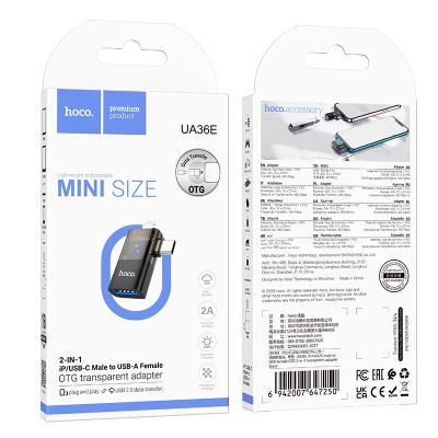 Переходник/Адаптер HOCO UA36E Type-C (m) / Lightning (m) - USB (f), черный