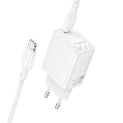 Сетевое зарядное устройство BOROFONE BN26 Fuente 1xUSB-C с Кабелем Type-C - Type-C, 20W, белый