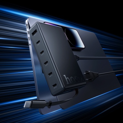 Сетевое зарядное устройство HOCO C151A Modern 1xUSB + 6xUSB-C с Кабелем Type-C, 3A, 70W, черный