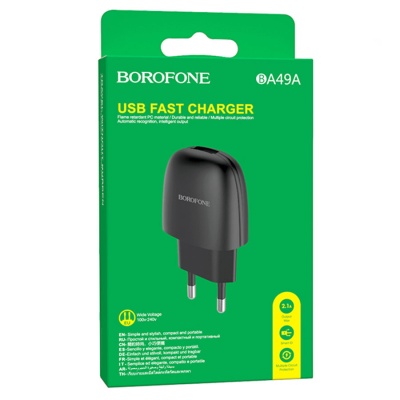 Сетевое зарядное устройство BOROFONE BA49A Vast 1xUSB, 2.1A, 10W, черный