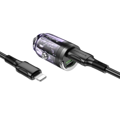 Автомобильное зарядное устройство BOROFONE BZ29A Talented, 1xUSB + 1xUSB-C с Кабелем Type-C - Lightning, 3A, 36W, фиолетовый