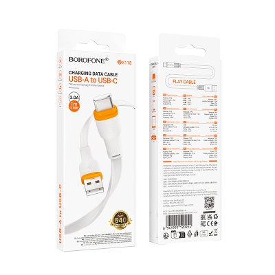 Кабель USB BOROFONE BX118 Esplendido USB - Type-C, 3A, 1 м, белый