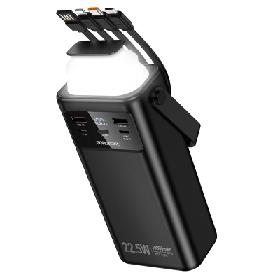 Портативный аккумулятор BOROFONE BJ65 High, встроенный кабель Lightning + Type-C + MircoUSB, 22.5W, 30000 мА⋅ч, черный