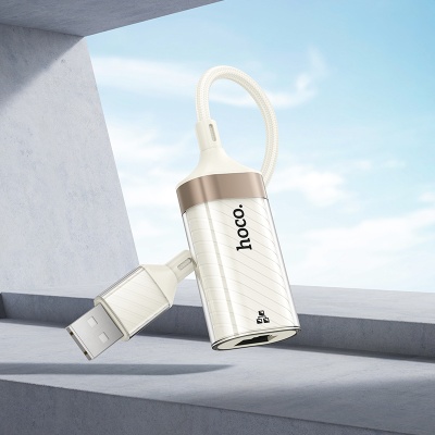 Переходник/Адаптер HOCO UA41 Crystal USB (m) - RJ45 (f), 15 см, белый