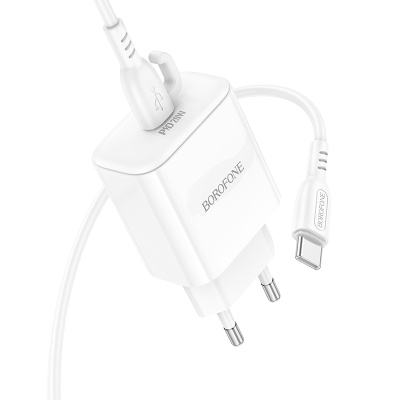Сетевое зарядное устройство BOROFONE BA81A Single 1xUSB-C с Кабелем Type-C - Type-C, 20W, белый