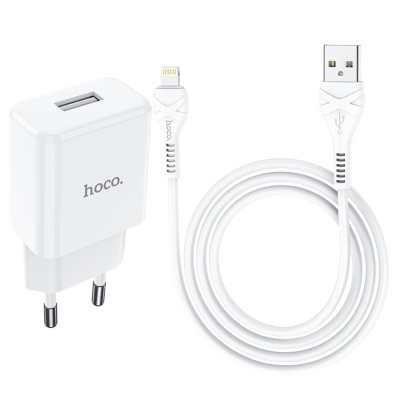 Сетевое зарядное устройство HOCO N9 Especial 1xUSB с Кабелем USB - Lightning, 2.1A, 10W, белый