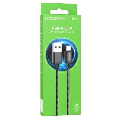 Кабель USB BOROFONE BX87 Sharp USB - Lightning, 2.4А, 1 м, черный