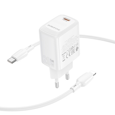 Сетевое зарядное устройство BOROFONE BN26 Fuente 1xUSB-C с Кабелем Type-C - Lightning, 20W, белый