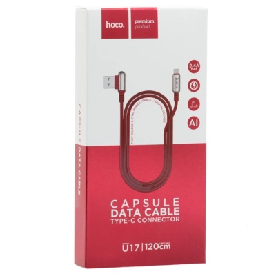 Кабель USB HOCO U17 Micro Capsule USB - MicroUSB, 2.4А, 1.2 м, красный