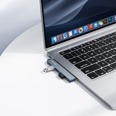 Переходник/Адаптер BOROFONE FH1 4 в 1 USB (m) - 1xUSB3.0 (f) + 3xUSB2.0 (f), серый металлик