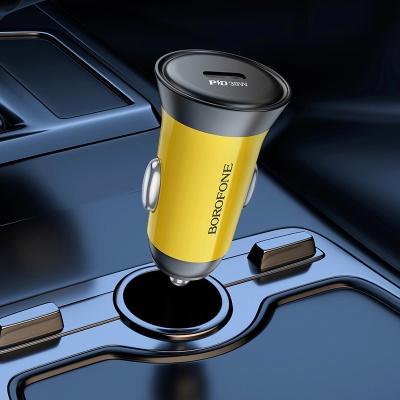Автомобильное зарядное устройство BOROFONE BZ26 Searcher, 1xUSB-C с Кабелем Type-C - Type-C, 30W, желтый