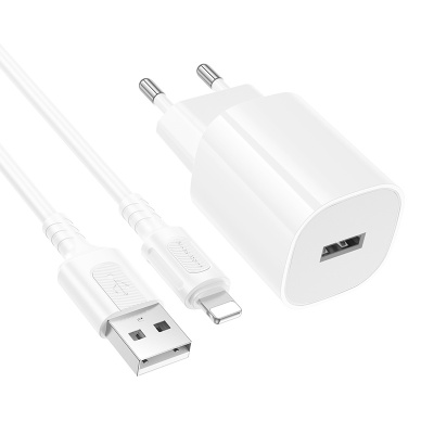 Сетевое зарядное устройство BOROFONE BA101A Pudding 1xUSB с Кабелем USB - Lightning, 2.1A, белый