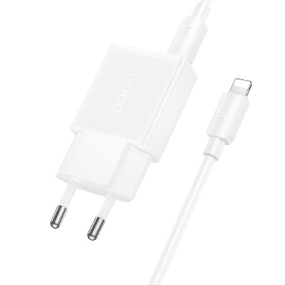 Сетевое зарядное устройство HOCO N73 Speed 1xUSB + 1xUSB-C с Кабелем Type-C - Lightning, 3A, 20W, белый