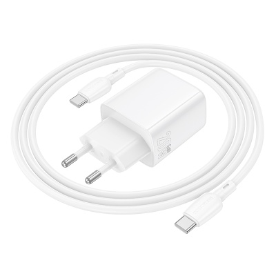 Сетевое зарядное устройство BOROFONE BN27 Fuente 1xUSB + 1xUSB-C с Кабелем Type-C - Type-C, 3A, 20W, белый