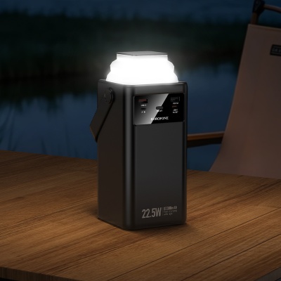 Портативный аккумулятор BOROFONE BJ65B High, встроенный кабель Lightning + Type-C + MircoUSB, 22.5W, 80000 мА⋅ч, черный
