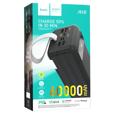 Портативный аккумулятор HOCO J86B Power Master, 3A, 60000 мА⋅ч, черный
