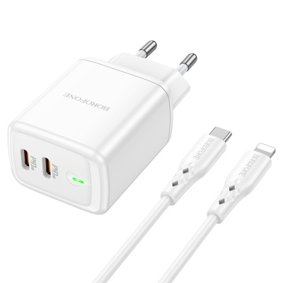 Сетевое зарядное устройство BOROFONE BN9 Reacher 2xUSB-C с Кабелем Type-C - Lightning, 35W, белый