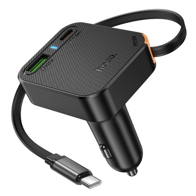 Автомобильное зарядное устройство HOCO NZ18 Guardian, 1xUSB + 2xUSB-C с Кабелем Type-C, 3A, 65W, черный