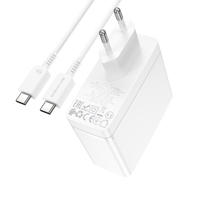 Сетевое зарядное устройство BOROFONE BN11 Imperial 1xUSB + 2xUSB-C с Кабелем Type-C - Type-C, 100W, белый