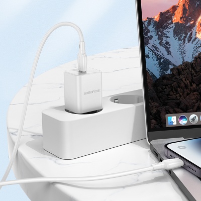 Сетевое зарядное устройство BOROFONE BN13 Safety 1xUSB-C с Кабелем Type-C - Lightning, 30W, белый