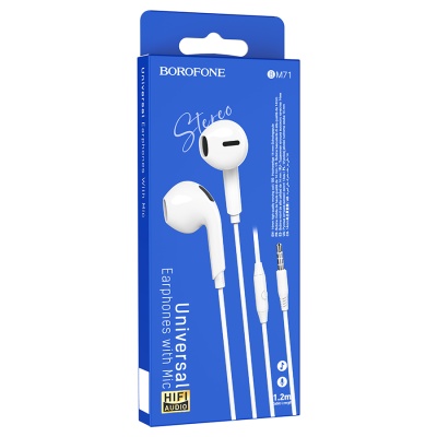 Проводные наушники BOROFONE BM71 Light song, Jack 3.5mm, 1.2 м, белый
