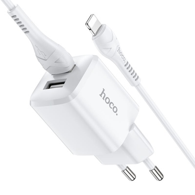 Сетевое зарядное устройство HOCO N8 Briar 2xUSB с Кабелем USB - Lightning, 2.4A, 10.8W, белый