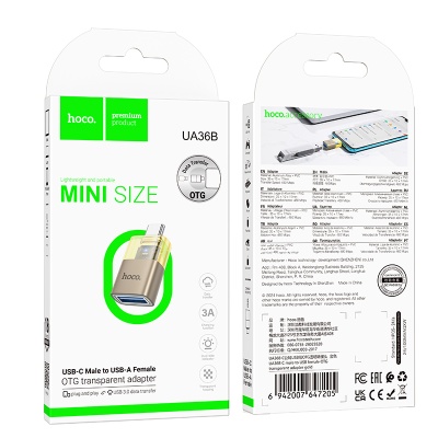 Переходник/Адаптер HOCO UA36B Type-C (m) - USB (f), золотой