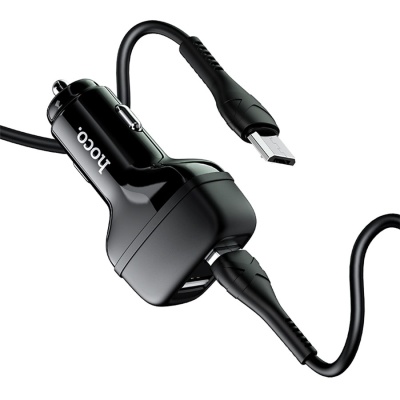 Автомобильное зарядное устройство HOCO Z36 Leader, 2xUSB с Кабелем USB - Micro, 2.4A, черный