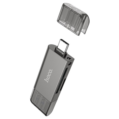 Переходник/Адаптер HOCO HB39 2 в 1 USB (m) / Type-C (m) - TF/SD, черный