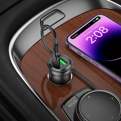 Автомобильное зарядное устройство BOROFONE BZ25 Journey, 1xUSB + 1xUSB-C с Кабелем Type-C - Lightning, 38W, прозрачный черный