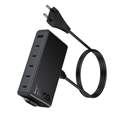 Сетевое зарядное устройство HOCO C151A Modern 1xUSB + 6xUSB-C с Кабелем Type-C, 3A, 70W, черный