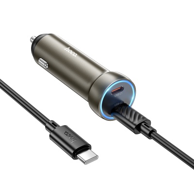 Автомобильное зарядное устройство HOCO Z54B Prosperous, 2xUSB-C с Кабелем Type-C - Type-C, 60W, золотой