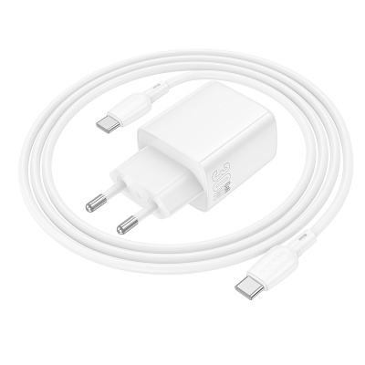 Сетевое зарядное устройство BOROFONE BN29 Fuente 1xUSB + 1xUSB-C с Кабелем Type-C - Type-C, 3A, 30W, белый