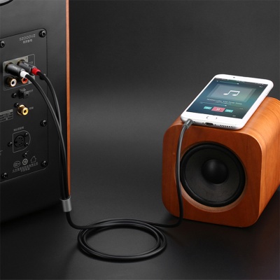 Аудиокабель HOCO UPA10 double lotus AUX Jack 3,5 (m) - RCA (m), 1.5 м, серый металлик