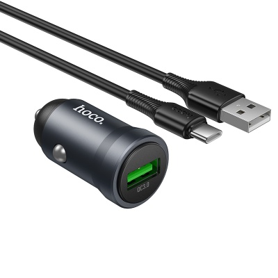 Автомобильное зарядное устройство HOCO Z62 Energy, 1xUSB с Кабелем USB - Type-C, 18W, серый металлик
