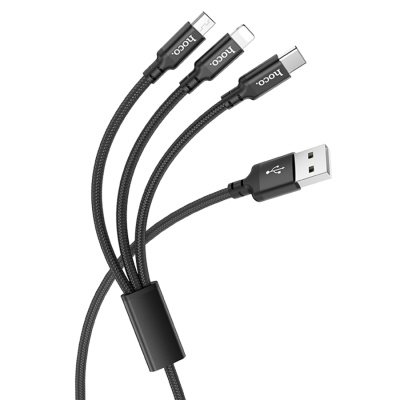 Кабель USB HOCO X14 Times speed 3 в 1 USB - Type-C + Lightning + MicroUSB, 2А, 1 м, черный