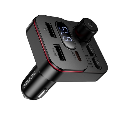 Автомобильное зарядное устройство с FM-Трансмиттер BOROFONE BC61 Ocean, 2xUSB + 1xUSB-C, 3A, 45W, черный