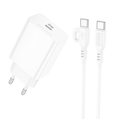 Сетевое зарядное устройство BOROFONE BA21A Prob Long journey 1xUSB-C с Кабелем Type-C - Type-C, 20W, белый