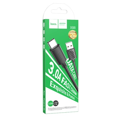 Кабель USB HOCO X88 Gratified USB - Type-C, 3A, 1 м, черный