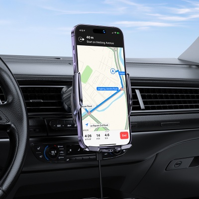 Автомобильный держатель HOCO CA202 Plus Enlightener, зажимной с беспроводной зарядкой, 15W, на воздуховод, черный