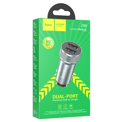 Автомобильное зарядное устройство HOCO Z49 Level, 2xUSB, 2.4A, серый металлик