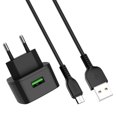 Сетевое зарядное устройство HOCO C70A 1xUSB с Кабелем USB - Micro, 3A, 18W, черный
