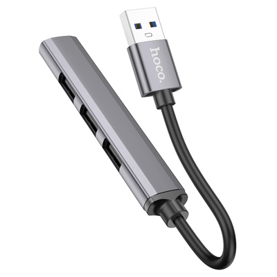 USB HUB разветвитель HOCO HB26 4 в 1 USB3.0 (m) - USB3.0 (f) + 3xUSB2.0 (f), серый металлик