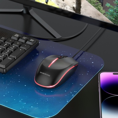 Мышь проводная BOROFONE BG10 Soaring, USB, черный