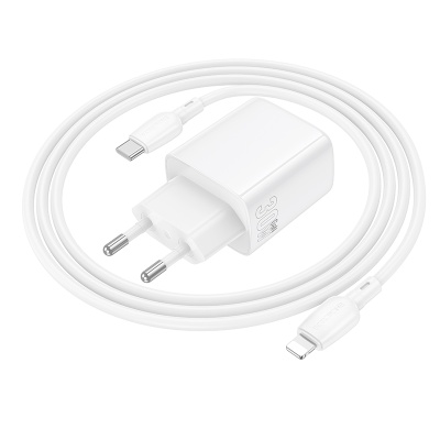 Сетевое зарядное устройство BOROFONE BN28 Fuente 1xUSB-C с Кабелем Type-C - Lightning, 30W, белый