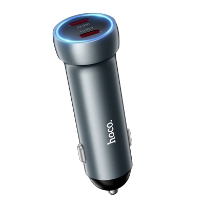 Автомобильное зарядное устройство HOCO Z54B Prosperous, 2xUSB-C, 60W, серый металлик