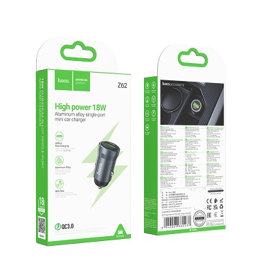 Автомобильное зарядное устройство HOCO Z62 Energy, 1xUSB, 18W, серый металлик