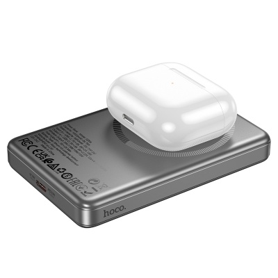 Портативный аккумулятор HOCO Q26A Joy, с беспроводной зарядкой, 20W, 10000 мА⋅ч, серый металлик